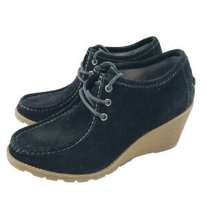 Sperry Top Sider Women 8.5M Stella Black Wedge Heeled Shoe Booties Leather Suede